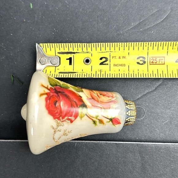 Two West Germany Christmas Bell Shaped Glass Ornaments Victorian Roses - Picture 10 of 11